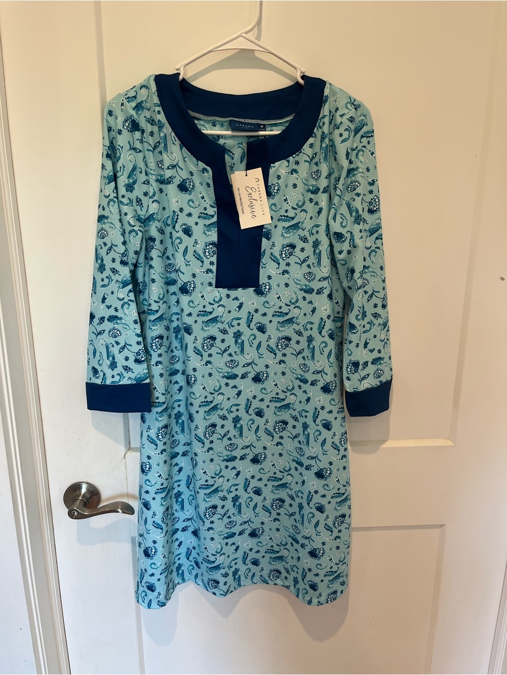 Cabana Life Light Blue Paisley Shift with Navy Trim